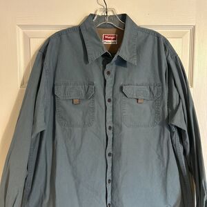 Wrangler Men's Heavy XL Blue Shirt Cotton Long Sleeve Button Cowboy Yellowstone
